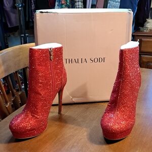 Thalia Sodi Sparkling Red Heeled Boots 7.5